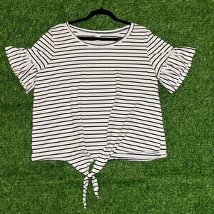 Women's Black/white Striped Tie Front Blouse
